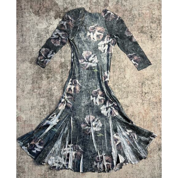 Komarov Abstract Floral Crinkle Charmeuse Lace Midi Dress Size M Romantic Fairy - Picture 16 of 16